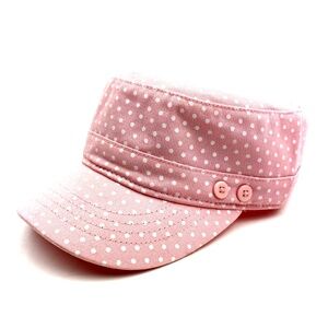 Pugs Cadet Cap Women's Hat Pink Adjustable Polka Dots Buttons Accessories